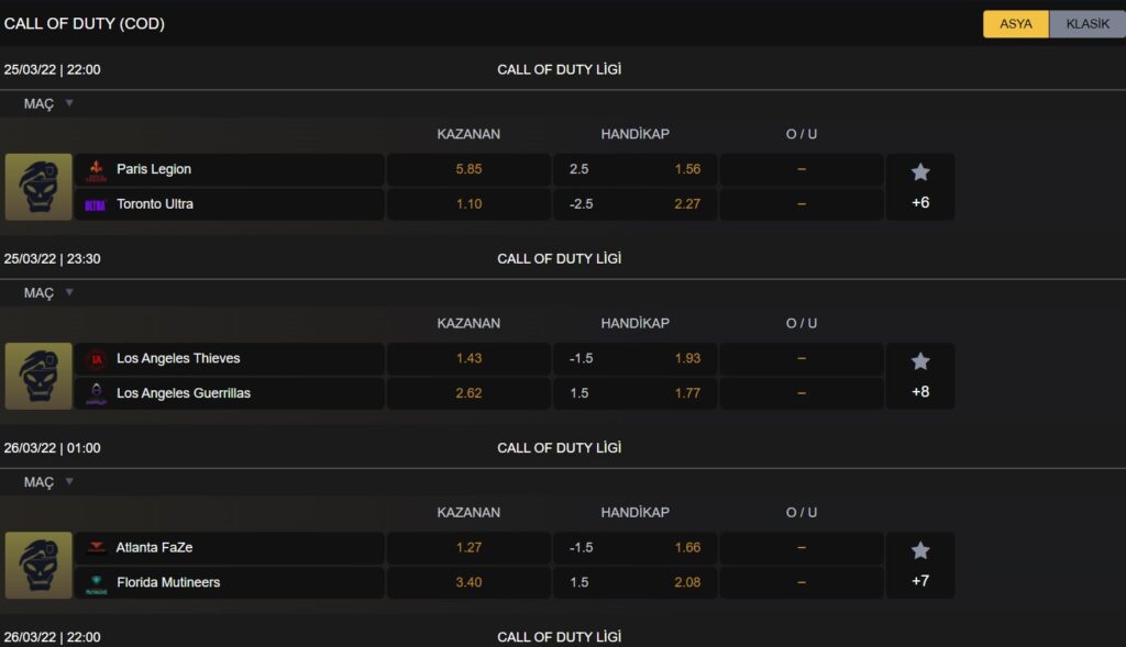 betlist e-spor bahisleri