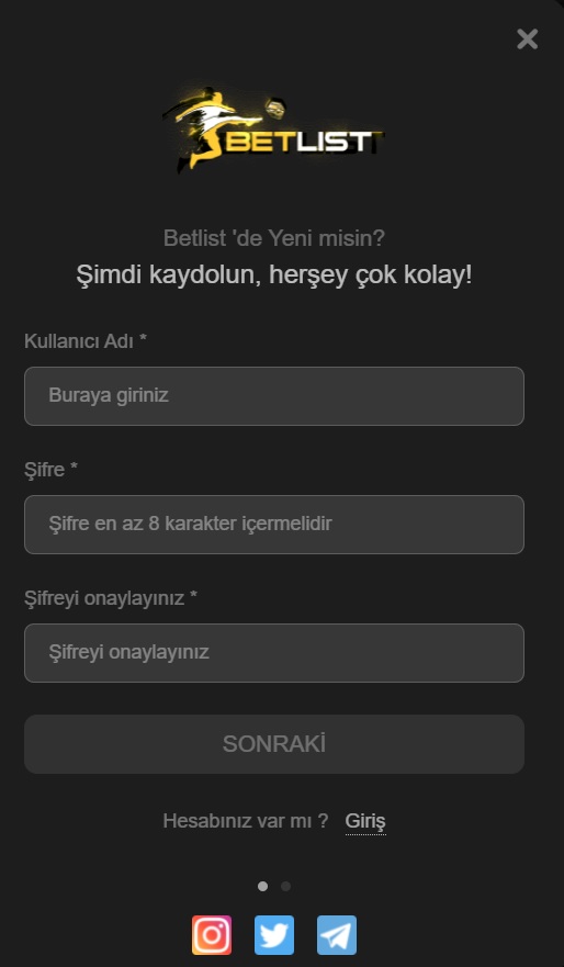 betlist üyelik işlemi